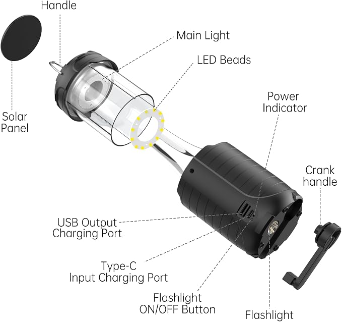 Solar Camping Lantern, Rechargeable LED Lights, 5000mAh Waterproof Solar - Image 5