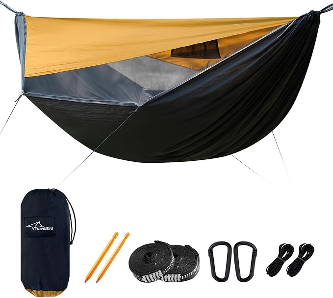 Camping Hammock with Mosquito Net and Sunshade, Backpacking Hammock with Ridge by TravelBird