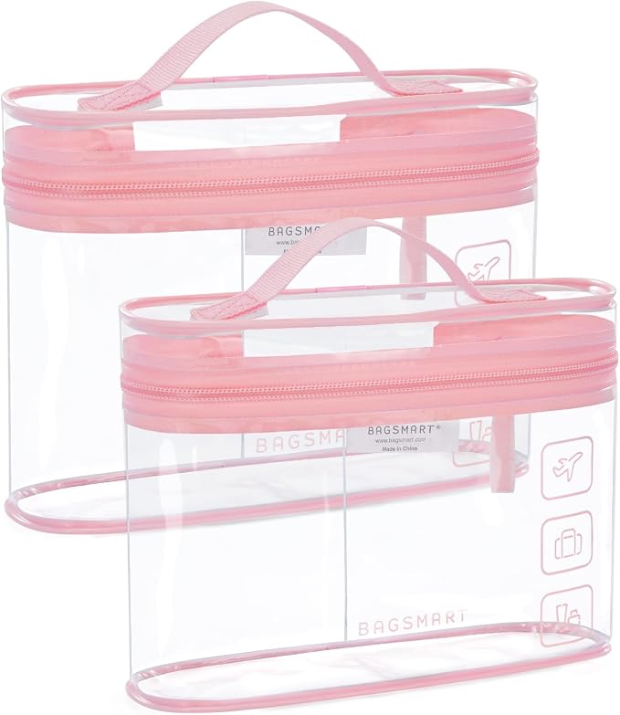 BAGSMART TSA Approved Toiletry Bag, 2 Pack Clear Makeup Cosmetic Bag Organizer by BAGSMART