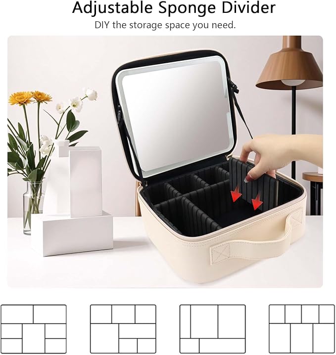 Travel Makeup Bag with LED Mirror Travel Makeup Organizer with 3 Lighted - Image 4