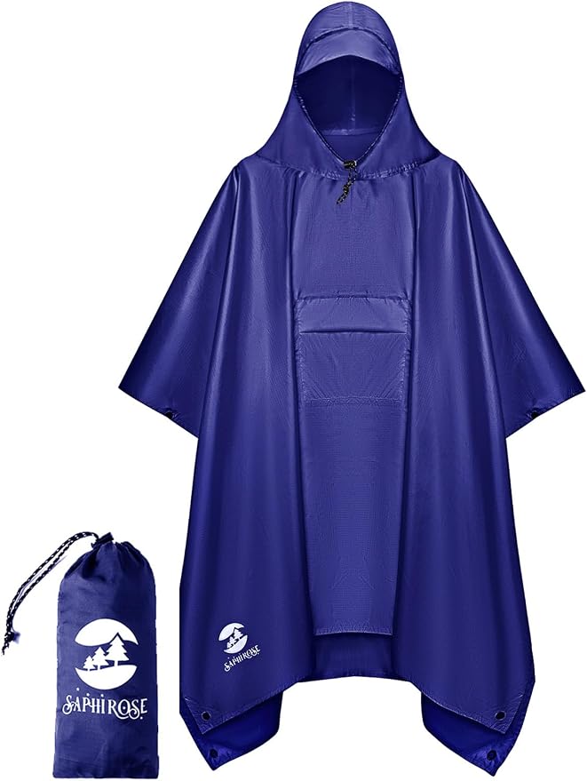 SaphiRose Extra Thick Hooded Rain Poncho Double Layer Waterproof Raincoat Jacket by SaphiRose