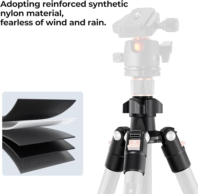 K&F Concept 64" Carbon Fiber Camera Tripod, Lightweight Travel Tripod - Image 4