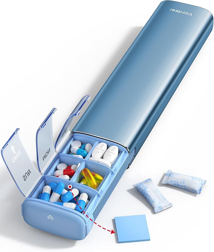 Vaydeer 7 Day Weekly Pill Organizer, Metal Travel Pill Case, Large Capacity by Vaydeer