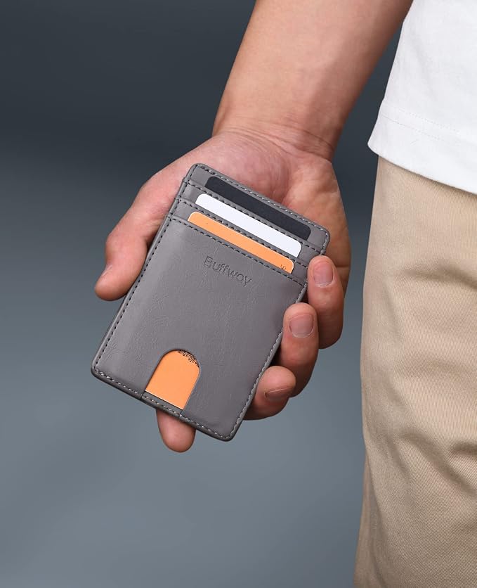 Buffway Mens Slim Wallet, Minimalist Thin Front Pocket Leather Credit Card - Image 7