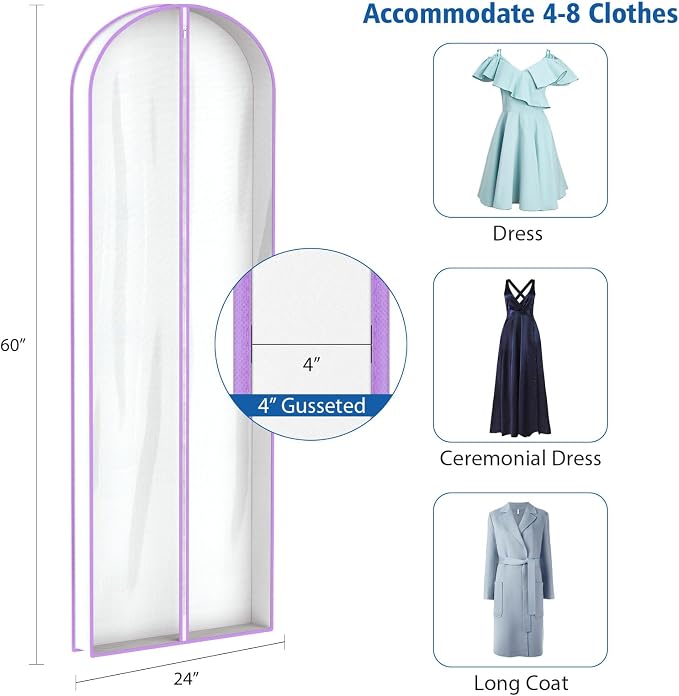 Zilink Breathable Dress Bags for Gowns 72" Clear Wedding Dress Garment Bag - Image 2