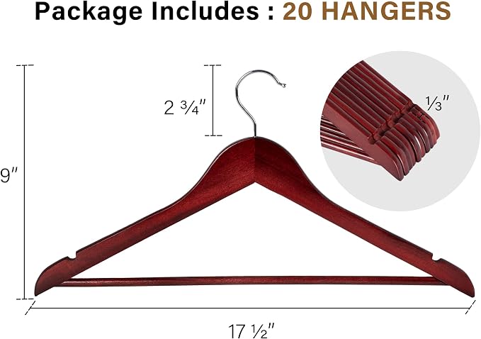 StorageWorks Wooden Hangers 20 Pack, Wood Coat Hanger - Image 2