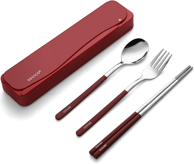 DEVICO Travel Utensils With Case, 18/8 Stainless Steel Camping Utensils by DEVICO
