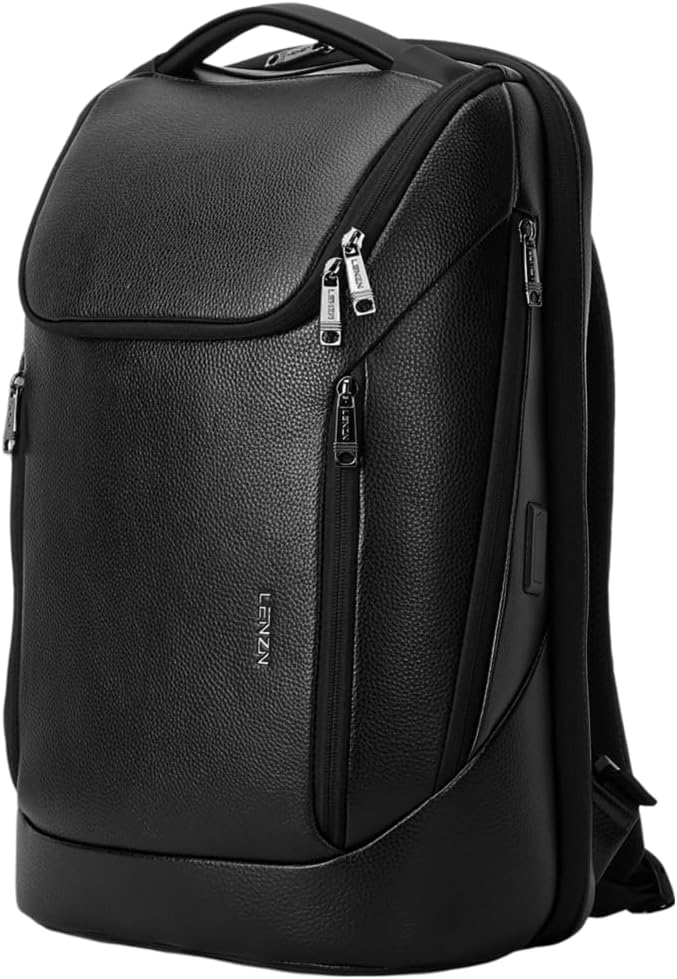 Durable Leather Laptop Business Backpack Perfect by Lenzn