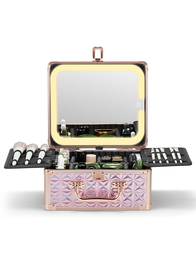 Qislee Makeup Box with A Detachable Lighted Mirror, Waterproof Travel Train Case by Qislee