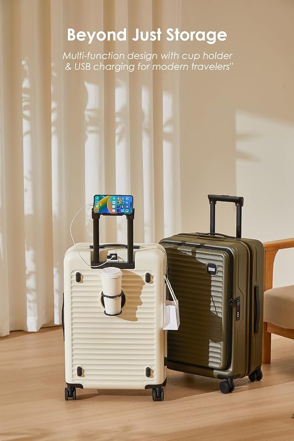 HotWay 24 Inch Expandable Front Opening Checked Luggage - Image 5