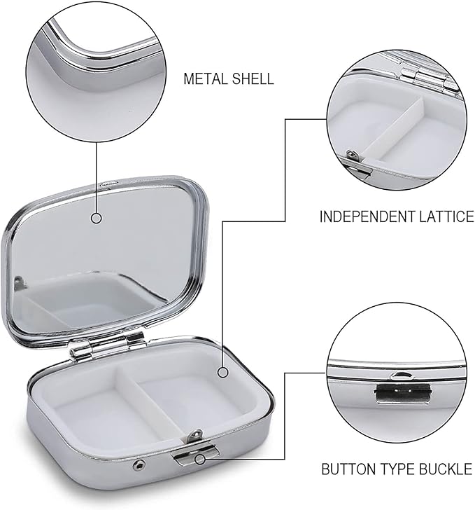 Metal 2 Compartment Pill Organizer Travel Friendly Portable Compact Pill Box - Image 6