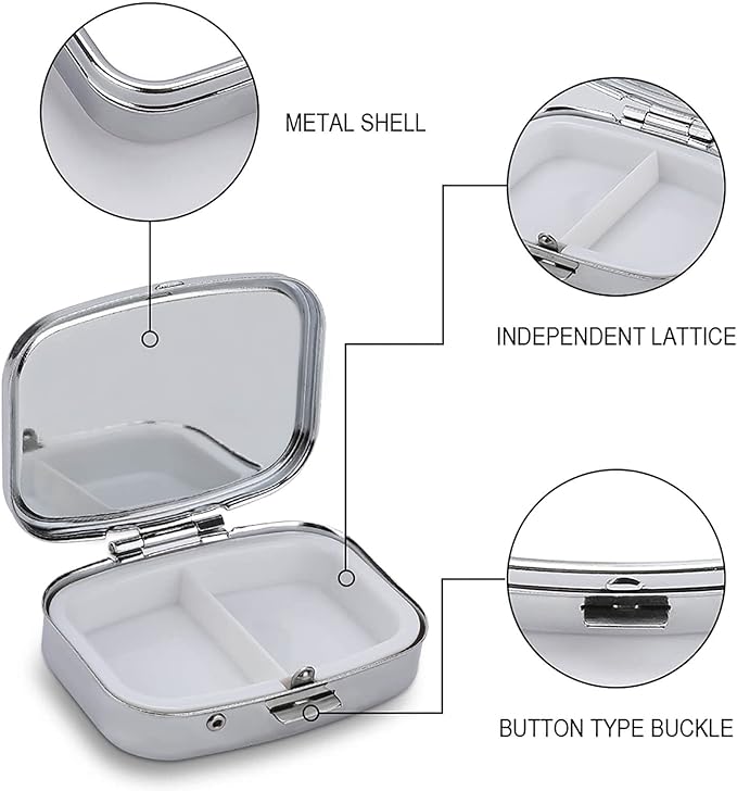 Metal 2 Compartment Pill Organizer Travel Friendly Portable Compact Pill Box - Image 5