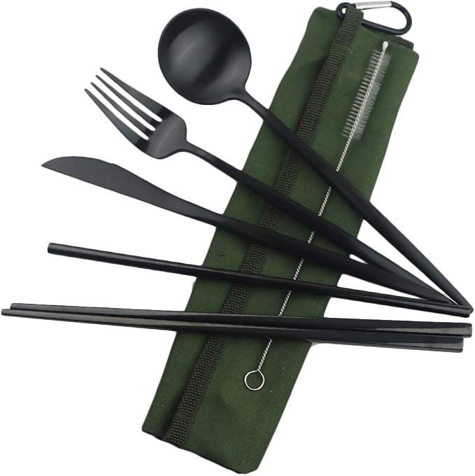 Gugrida Reusable Travel Utensils, 7 Piece Portable 304 Stainless Steel by Gugrida