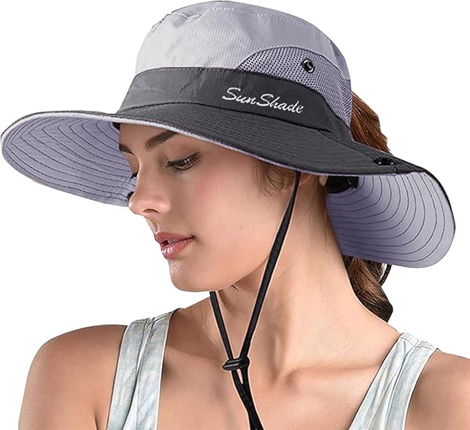 ZOORON Women's Ponytail Safari Sun Hat, Wide Brim UV Protection Outdoor Bucket by ZOORON