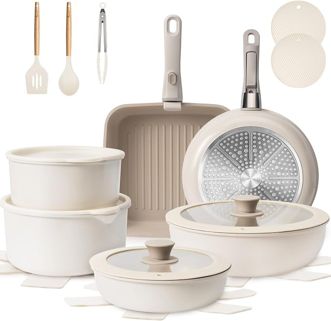 KIKCOIN Ceramic Cookware Set, Non Toxic Kitchen Cooking Set by Kikcoin