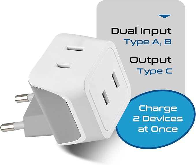 Ceptics European Travel Plug Adapter Europe Power Adaptor Charger Dual Input - Image 5