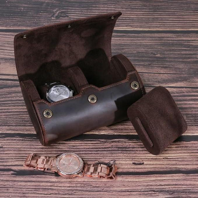 Genuine Leather Watch Roll Travel Case, 2 Slots Vintage Full Grain Leather - Image 4