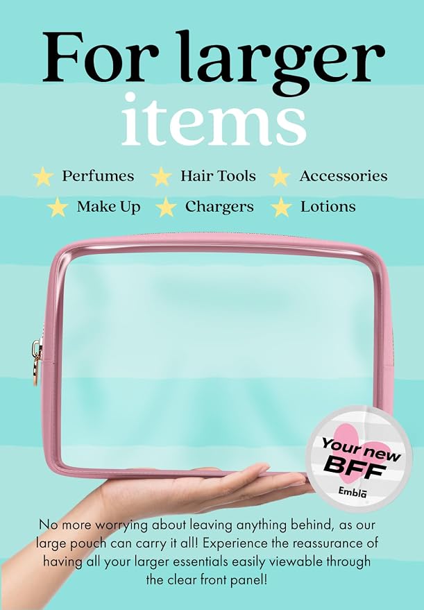 Clear Makeup Bag Zipper Pouch, Transparent Cosmetic Case Organizer, TSA - Image 3