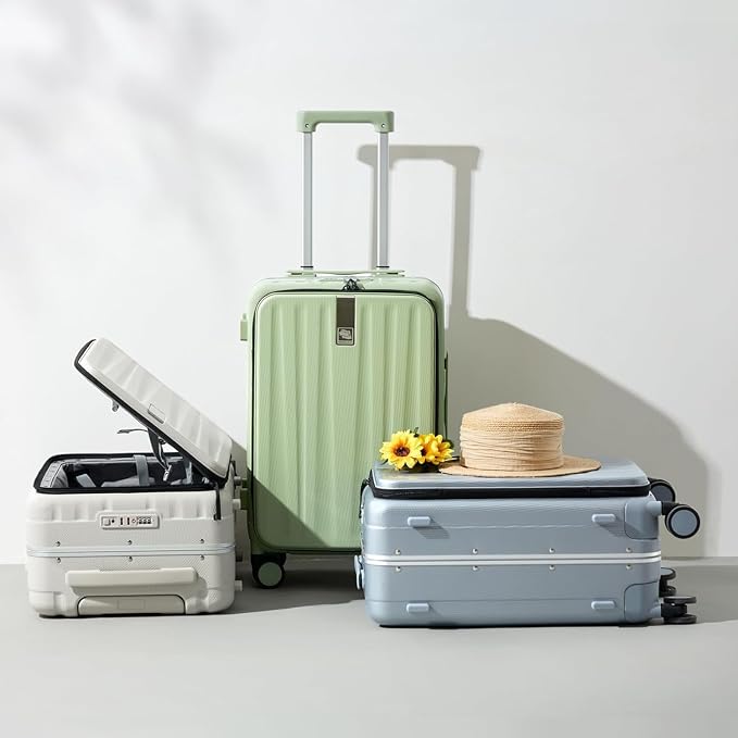 Hanke 20 Inch Carry On Luggage Aluminum Frame Front Opening Rolling Suitcase PC - Image 8