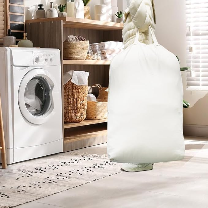 2 Pcs Canvas Laundry Bags with Carrying Handles & Drawstring Closure, - Image 5