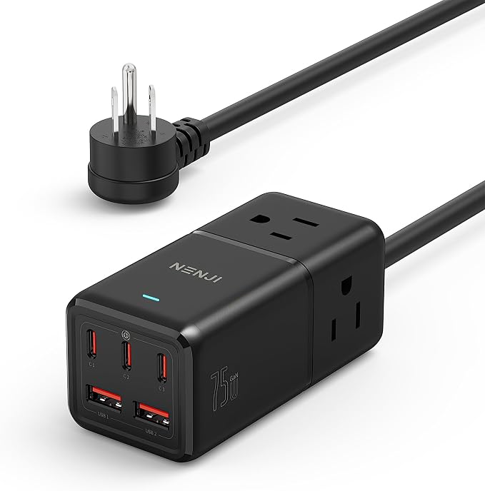 NENJI 75W GaN USB-C Super Fast Charging Station, 8-in-1 Power Strip by Unknown