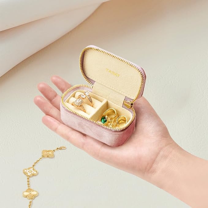 Small Travel Jewelry Case, Mini Tiny Plush Velvet Jewelry Box - Image 2