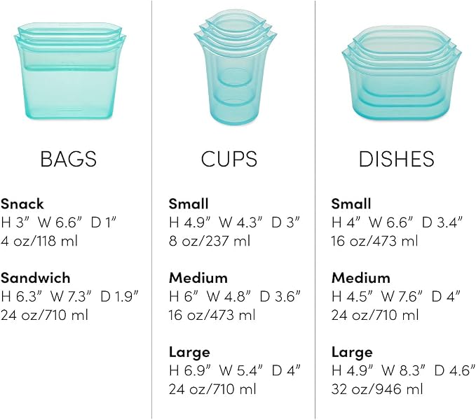 Zip Top Reusable Food Storage Bags | Full Set of 8 | Silicone Meal Prep - Image 4