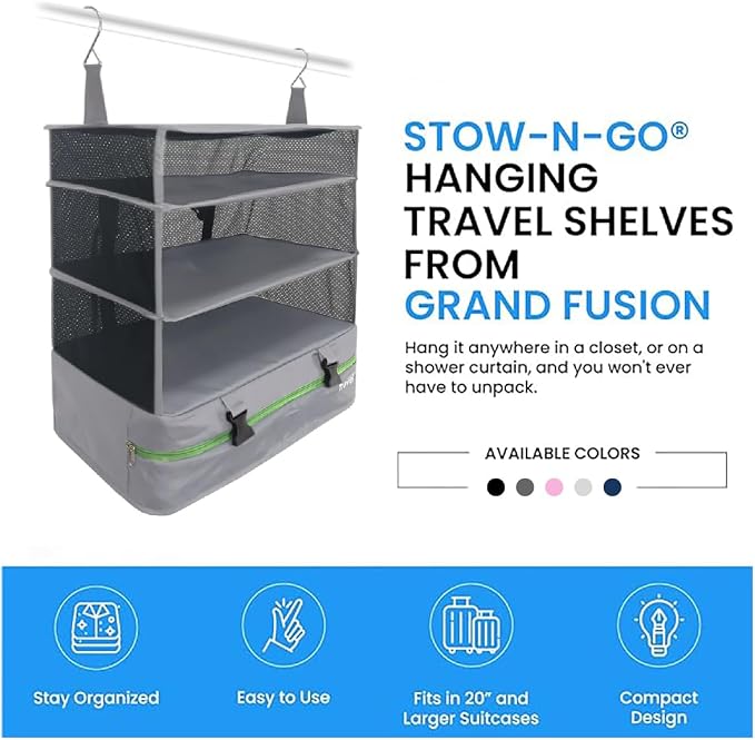 Stow-N-Go Travel Luggage Organizer – Portable Hanging Travel Shelves, Carry-On - Image 9