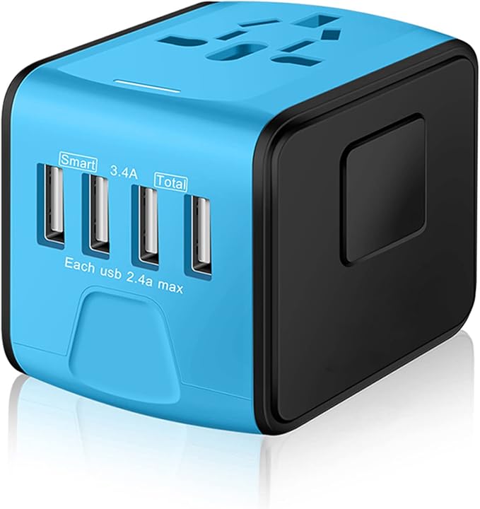 Universal International Travel Power Adapter W/Smart High Speed 2.4A 4xUSB Wall by SAUNORCH
