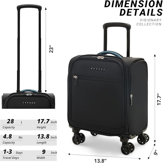 Verage Under Seat Luggage with Wheels, Softside Small Suitcase Spinner Carry On - Image 2