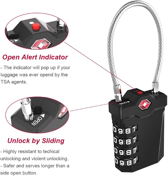 ZHEGE TSA Approved Lock, 4 Digit Cable Luggage Lock, Travel Lock - Image 4