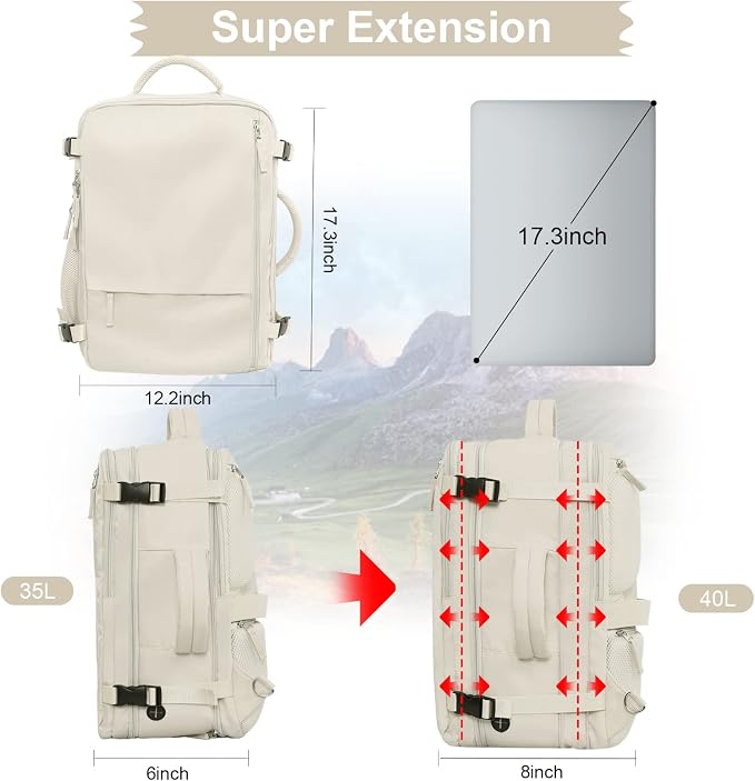 Hanples Large Travel Backpack for Women, 40L Carry on Luggage Backpack - Image 4