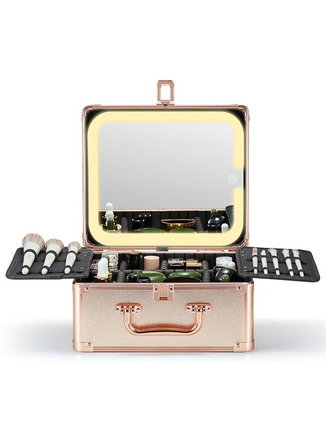 Qislee Makeup Box with A Detachable Lighted Mirror, Waterproof Travel Train Case by Qislee