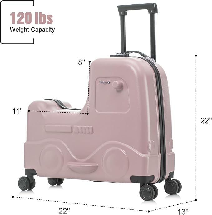 22 Inch Ride on Suitcase for Kids, Travel Luggage - Image 7