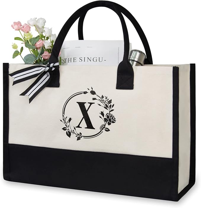 TOPDesign Personalized Initial Jute/Canvas Beach Bag, Monogrammed Gift Tote Bag by TOPDesign