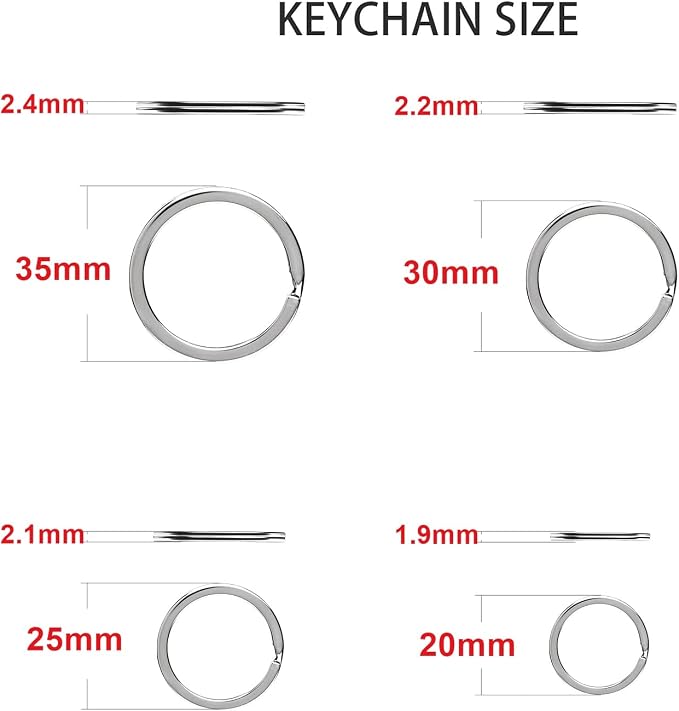 40 Pack Key Ring Keychain Mix 4 Sizes Silver Metal Flat Split Key Chains Rings - Image 2