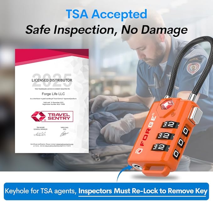 TSA Approved Cable Luggage Locks, Re-settable Combination - Image 2