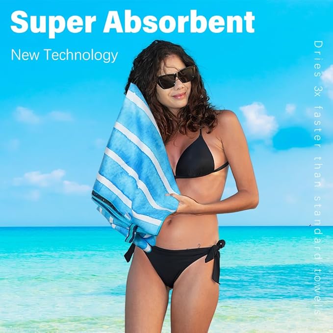 Microfiber Lightweight Beach Towel Sand Free Quick Dry Absorbent Thin Compact - Image 6