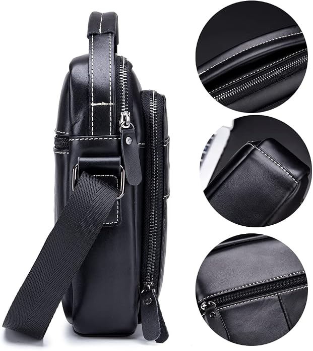 KPYWZER Genuine Leather Shoulder Bag Small Men Messenger Pack Handbag Sling - Image 4
