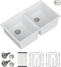 Dcolora 33 Inch Double Bowl Undermount Kitchen Sink White Deep Double Basin by Dcolora