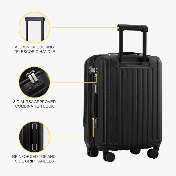 LEVEL8 Grace Carry on Luggage, 20 Inch Hard Shell Suitcases - Image 6