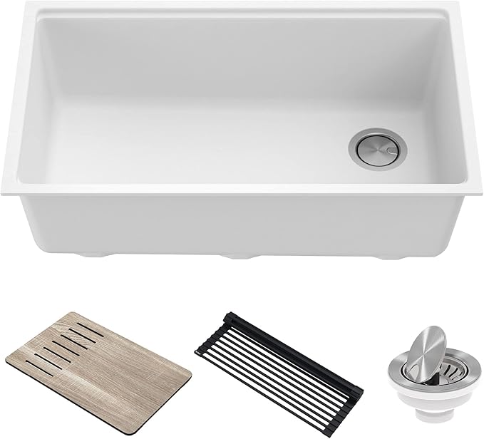 KRAUS Kitchen Sink Bellucci 32” Undermount Workstation Granite, Metallic White by KRAUS