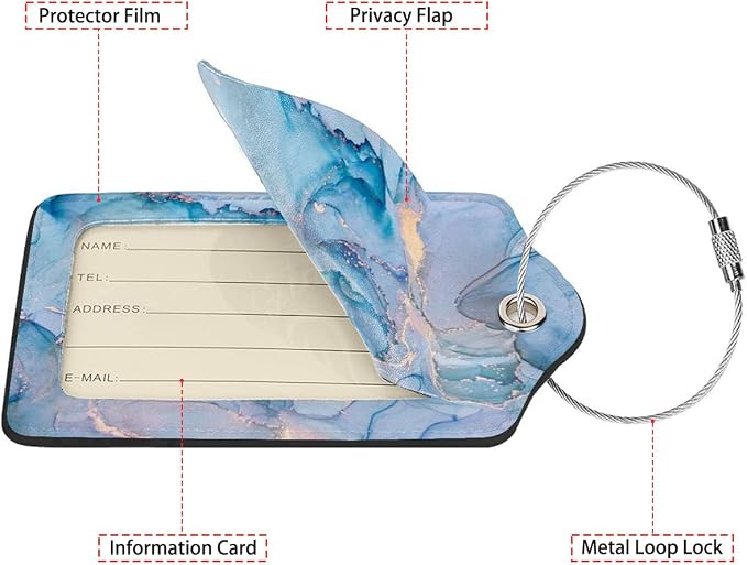 Blue Gold Marble 2 Pack Luggage Tag - Image 2