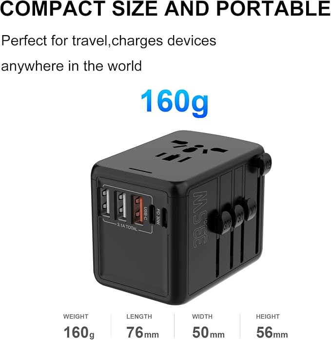 JMFONE 35W PD Universal Travel Adapter, Fast Charging International Power Plug - Image 4