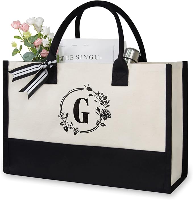 TOPDesign Personalized Initial Jute/Canvas Beach Bag, Monogrammed Gift Tote Bag by TOPDesign