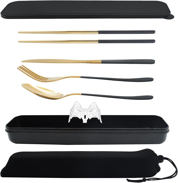 Black Portable Flatware Cutlery Set, TWUTGAYW Stainless Steel Travel Utensils - Image 9