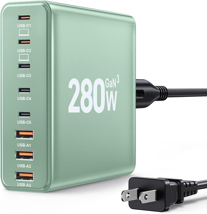 280W USB C Charger Block, 8-Port USB C Charging Station GaN III PD 65W Laptop by Ediliow