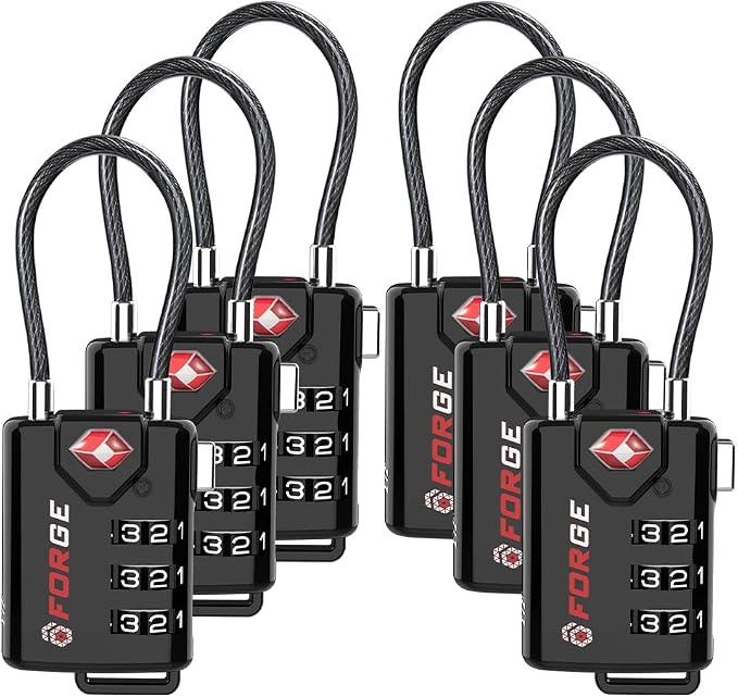 TSA Approved Cable Luggage Locks, 6 Pack, Easy Read Dials by Forge