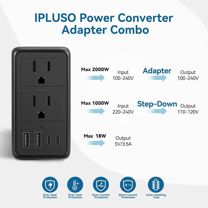 Upgraded 2000W 220V to 110V Voltage Converter US to Europe Travel Adapter - Image 4