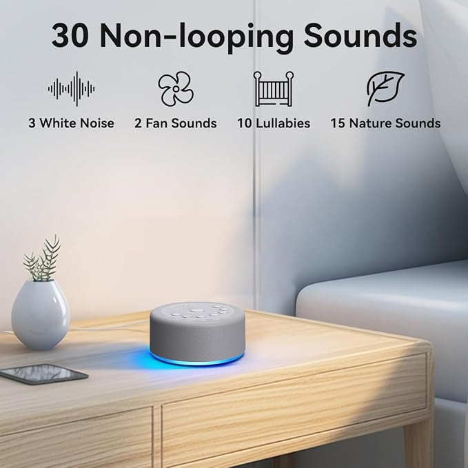 Sound Machine Night Light White Noise Machine 30 Non Looping Sounds 12 Lights 5 - Image 2